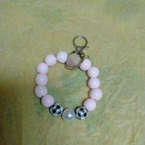 Chic Pink Beaded Keychain Bracelet